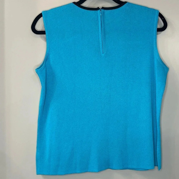 Ming Wang Slinky Knit Tank Top Turquoise Blue Round Neck Pullover Shirt Size M - Picture 3 of 6